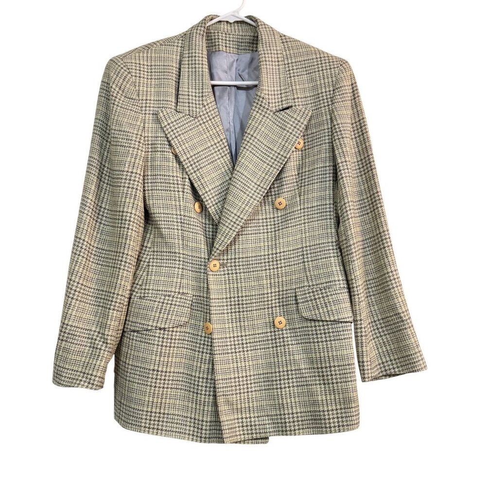 Vintage Burberrys Double Breasted Plaid Wool Blazer Jacket 90s Tailored Coat 8